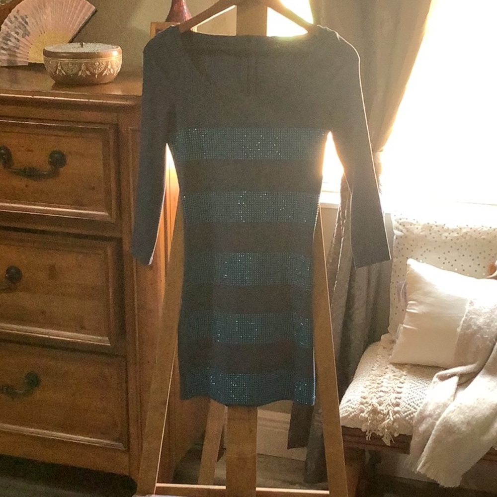 A/X Armani Exchange Sparkling Striped Mini Dress in Blue and Gray